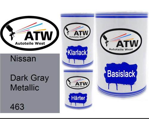 Nissan, Dark Gray Metallic, 463: 500ml Lackdose + 500ml Klarlack + 250ml Härter - Set, von ATW Autoteile West.